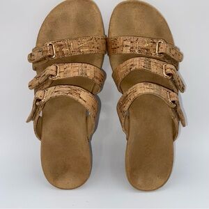 Vionic Radia Women's Size 6 Cork Gold Wedges Sandals Strappy Buckle GUC